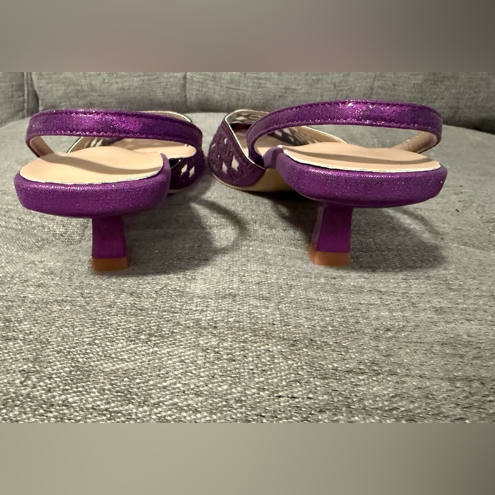 NIB Purple Rhinestone Decorated Kitten Heel Slingback Sandal, Size 39 (US 8-8.5) - Picture 8 of 10